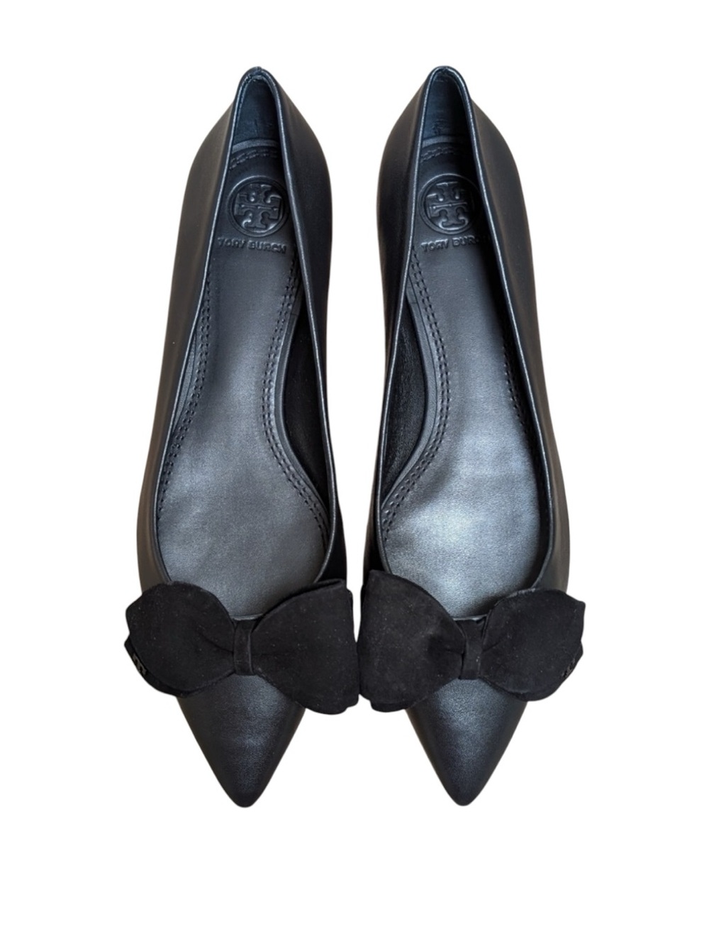 Authentic Tory Burch Black Leather Bow Flats | Women’s Size 9.5
